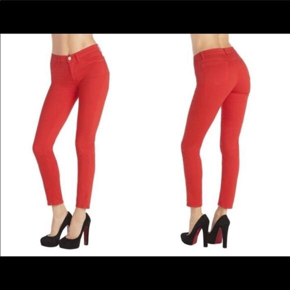 J Brand Bright Red Skinny Leg Ankle Jeans - Picture 2 of 10